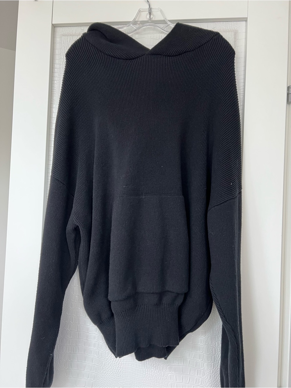 ALO Yoga Black Ribbed Hooded Sweater